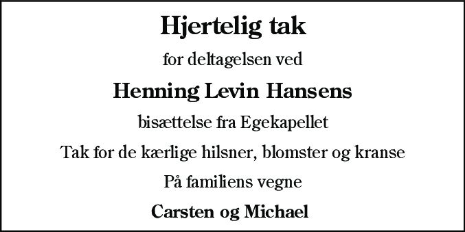 Dødsannonce for Henning Levin Hansen