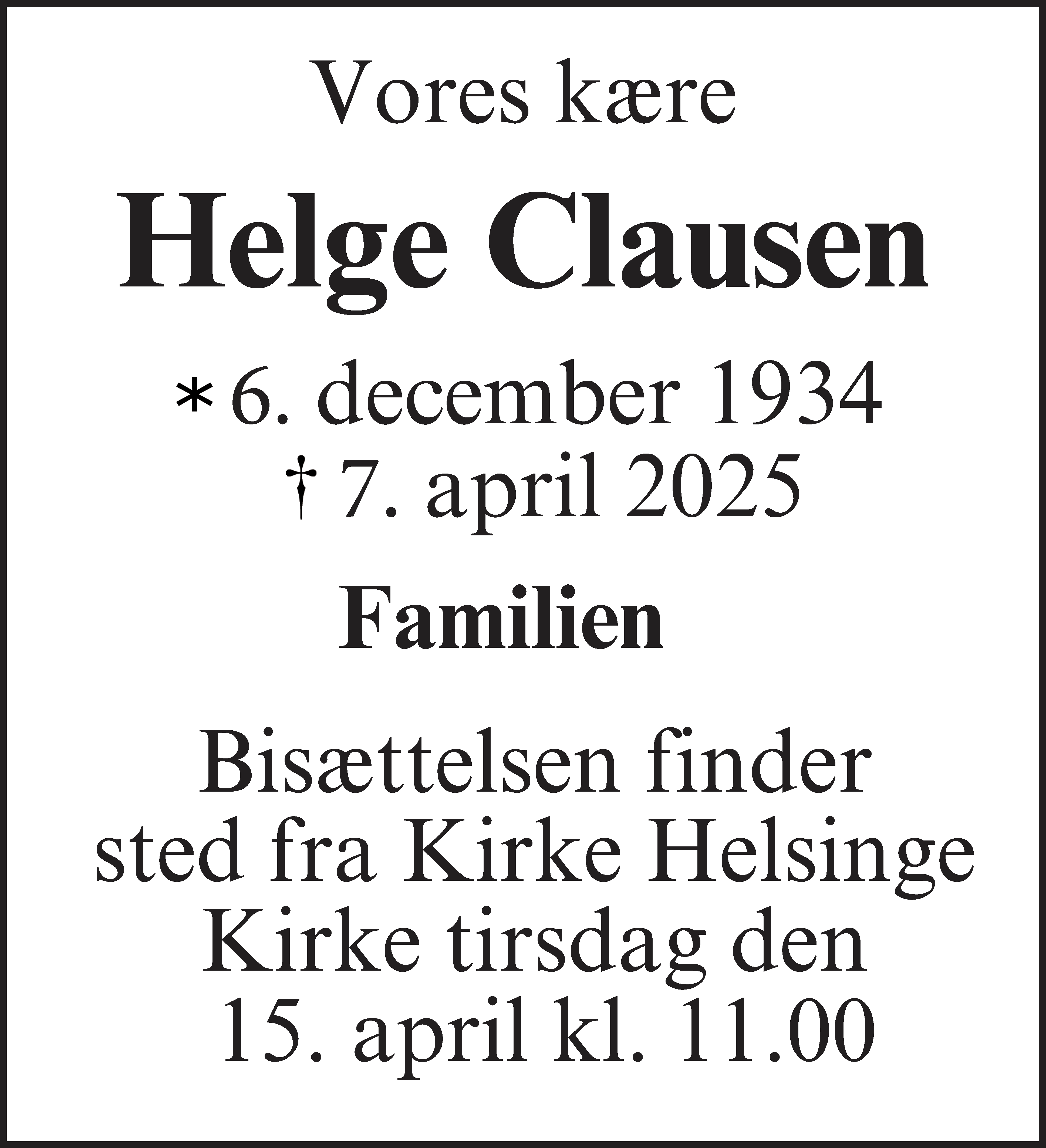 Dødsannonce for Helge Clausen