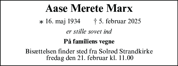 Dødsannonce for Aase Merete Marx