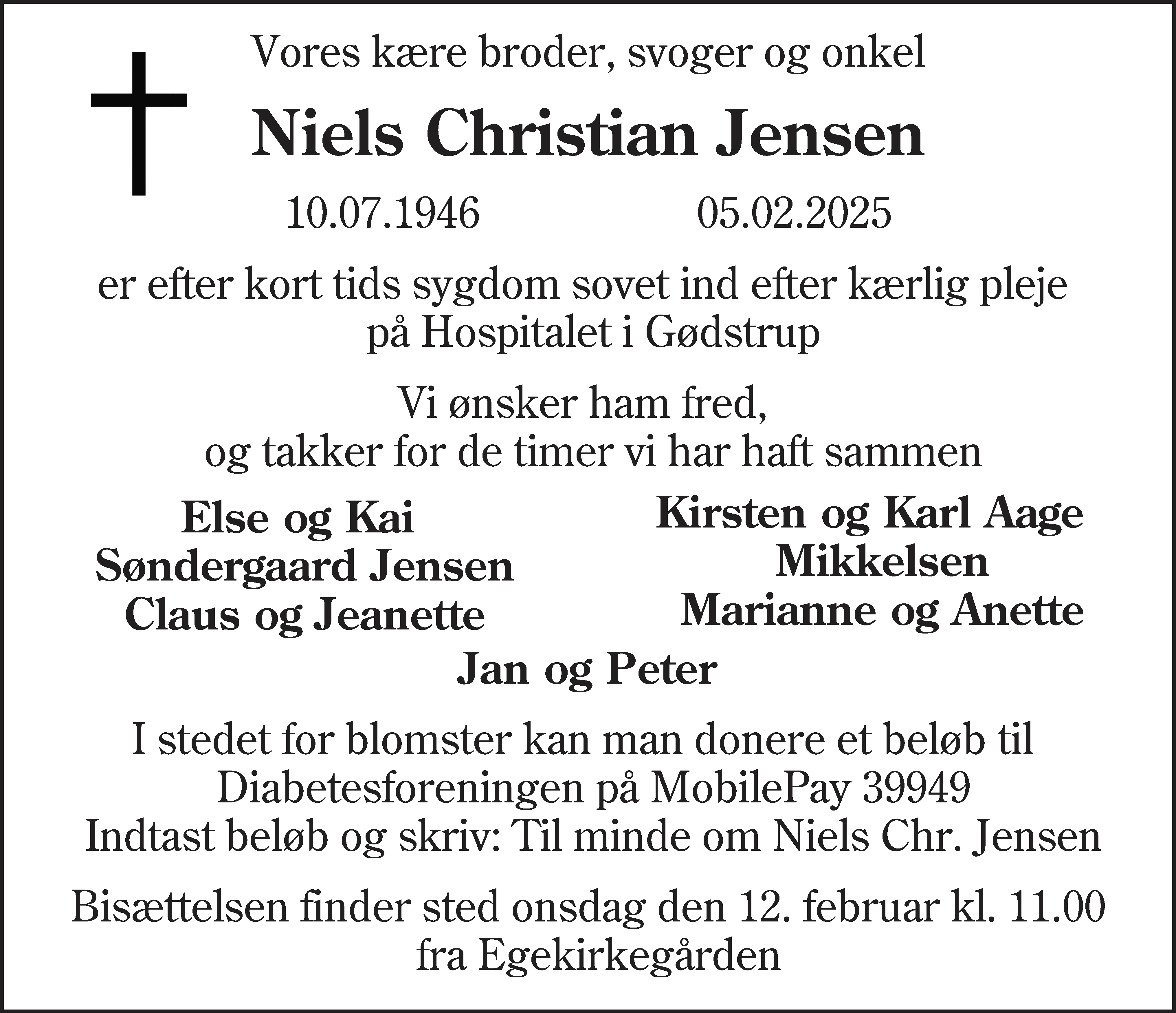 Dødsannonce for Niels Christian Jensen