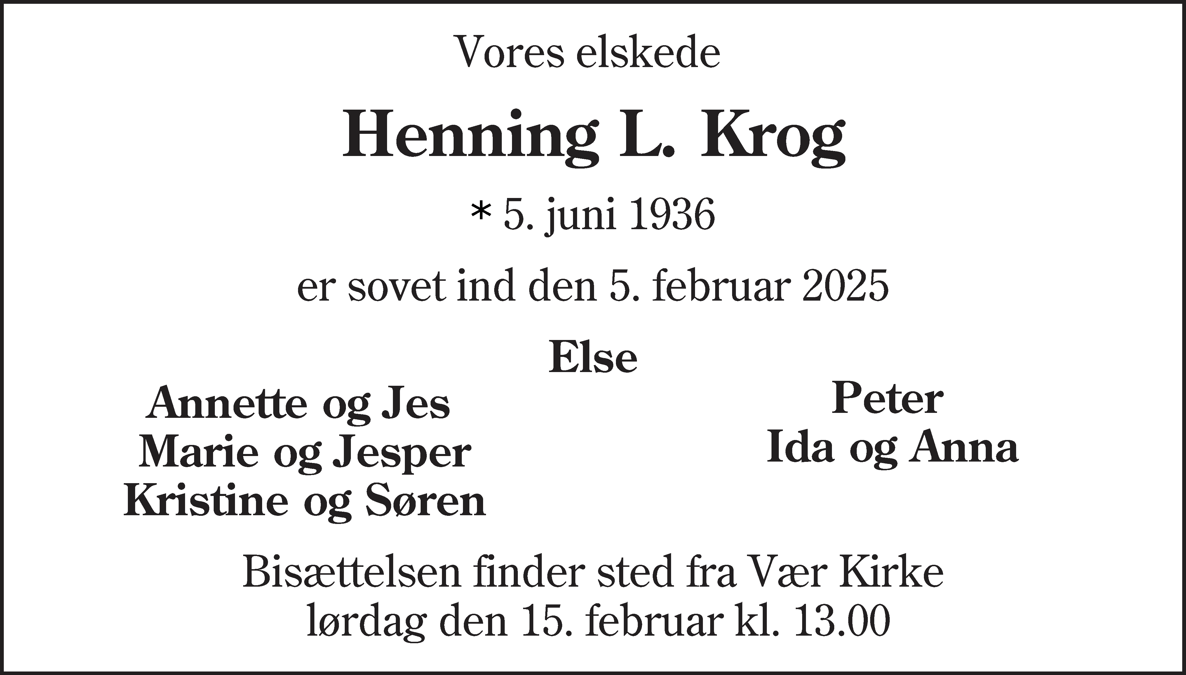 Dødsannonce for Henning Larsen Krog