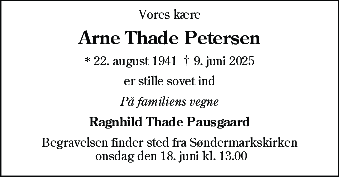 Dødsannonce for Arne Thade Petersen