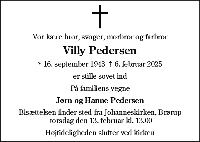 Dødsannonce for Villy Pedersen