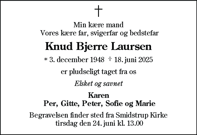 Dødsannonce for Knud Bjerre Laursen