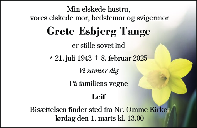 Dødsannonce for Grete Esbjerg Tange