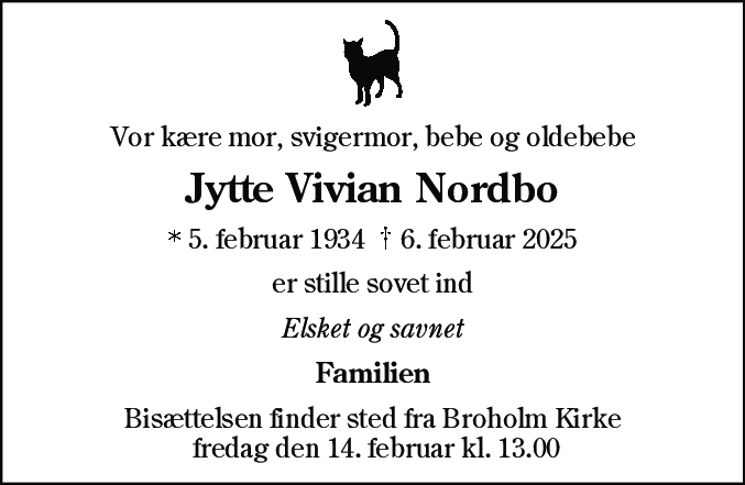 Dødsannonce for Jytte Vivian Nordbo