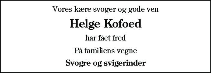 Dødsannonce for Helge Anias Kofoed