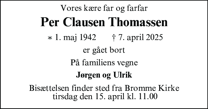 Dødsannonce for Per Clausen Thomassen