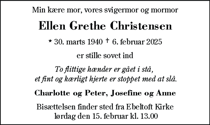Dødsannonce for Ellen Grethe Christensen
