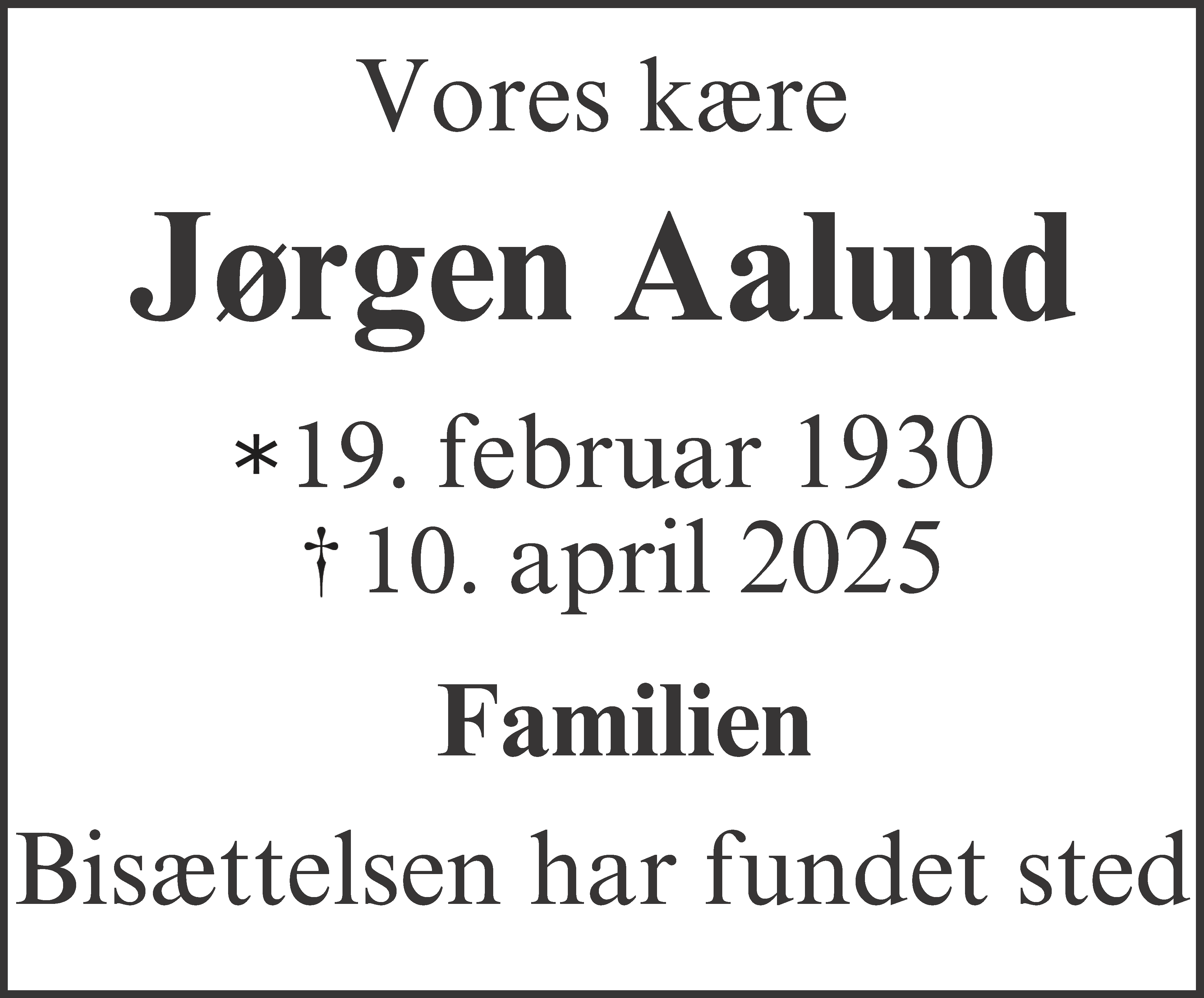 Dødsannonce for Jørgen Aalund