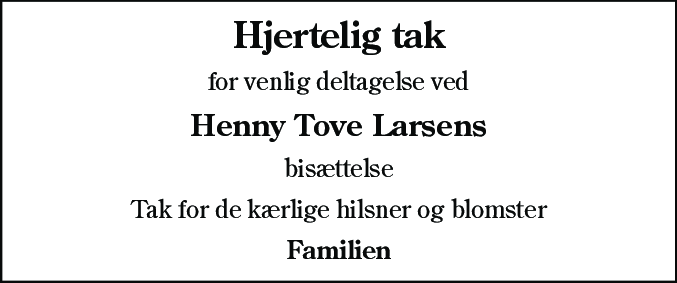 Dødsannonce for Henny Tove Larsen