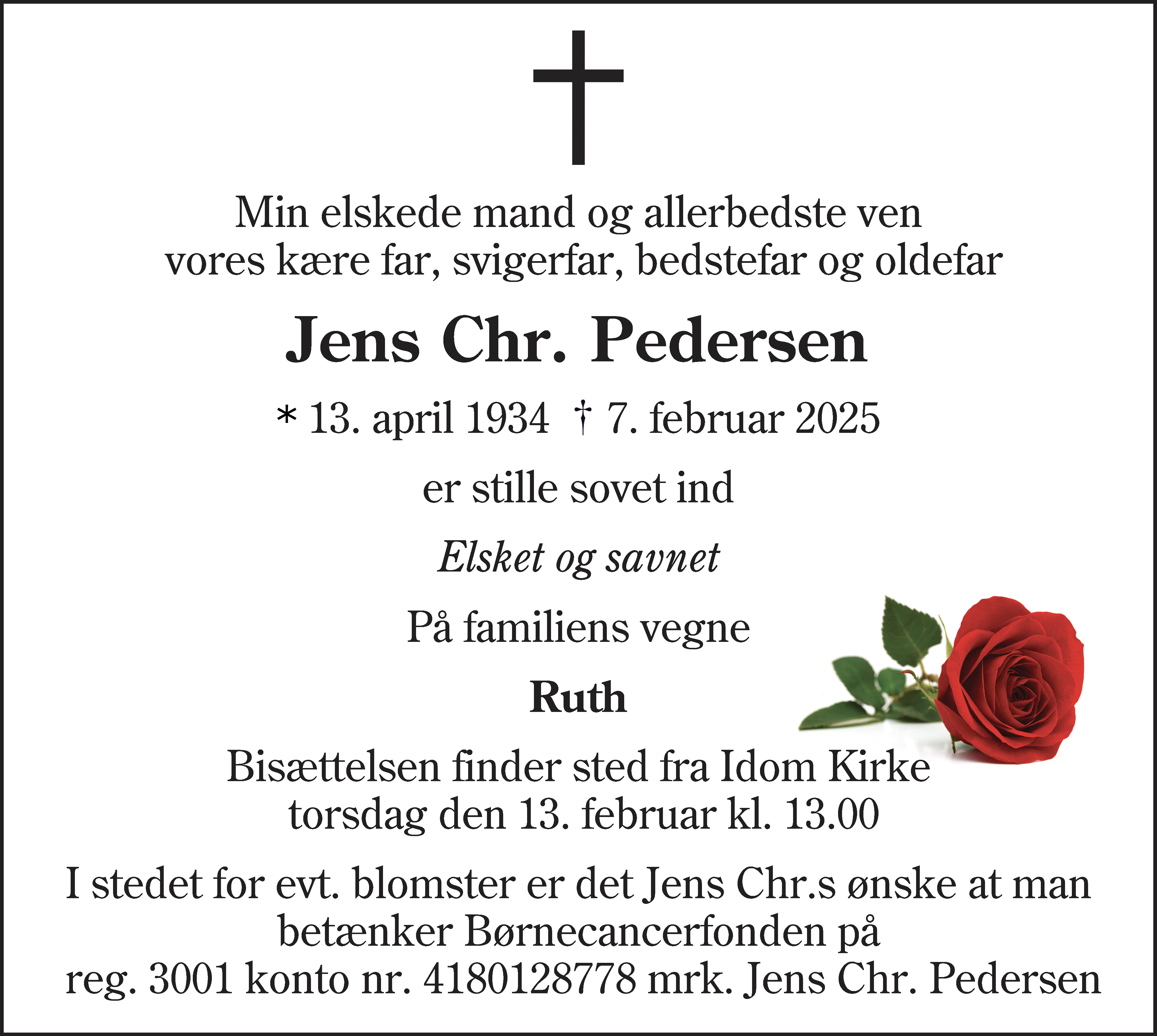 Dødsannonce for Jens Christian Pedersen