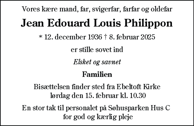 Dødsannonce for Jean Edouard Louis Philippon