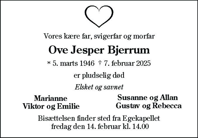 Dødsannonce for Ove Jesper Bjerrum