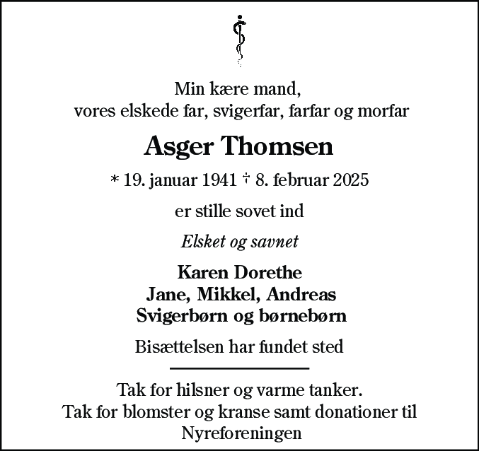 Dødsannonce for Asger Thomsen