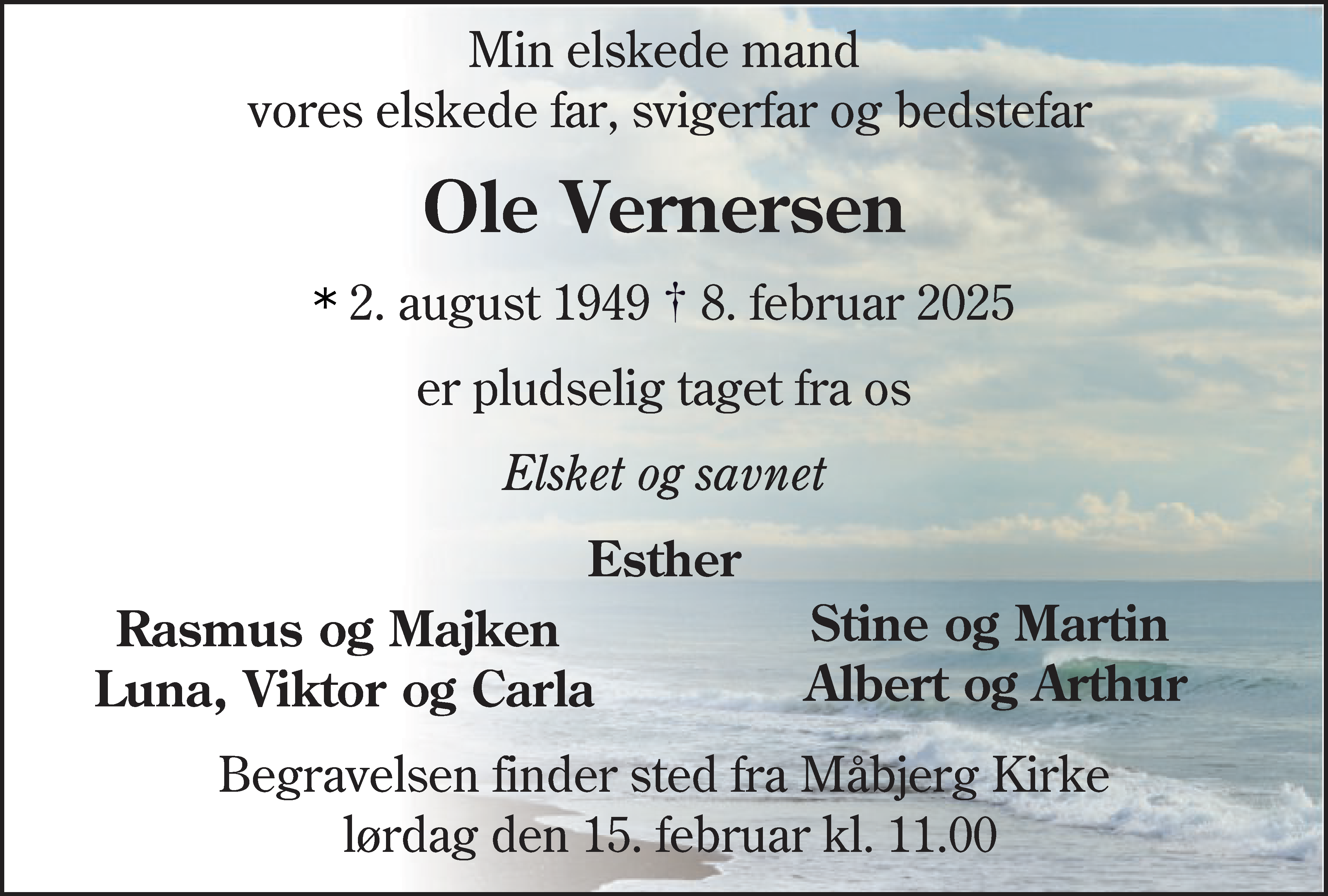 Dødsannonce for Ole Vernersen