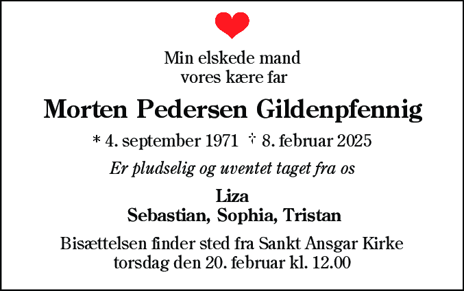 Dødsannonce for Morten Gildenpfennig