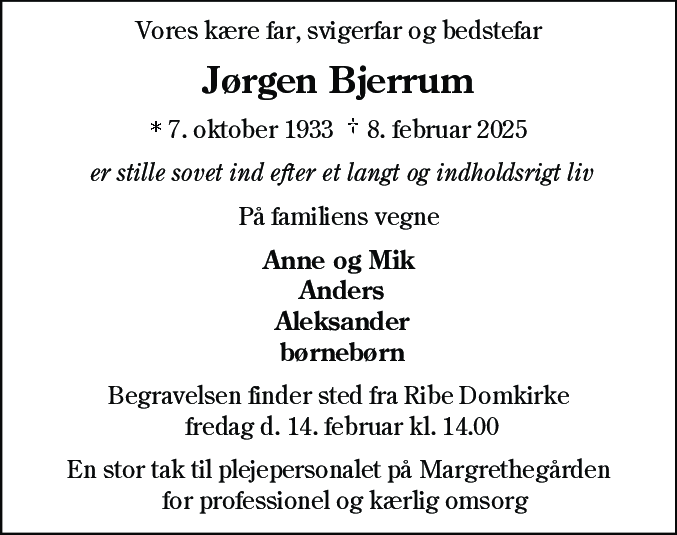 Dødsannonce for Jørgen Bjerrum