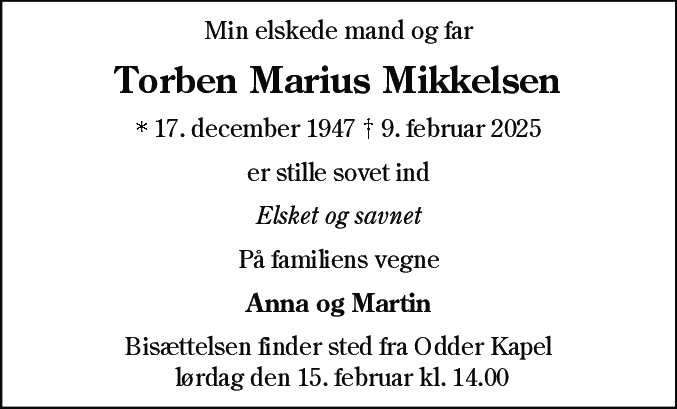 Dødsannonce for Torben Marius Mikkelsen