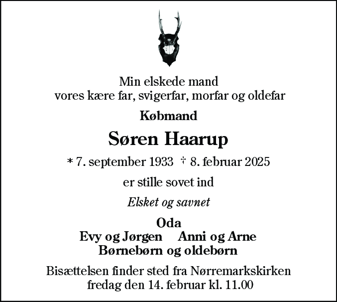 Dødsannonce for Søren Haarup