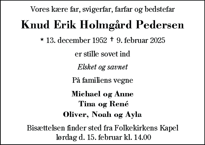 Dødsannonce for Knud Erik Holmgård Pedersen