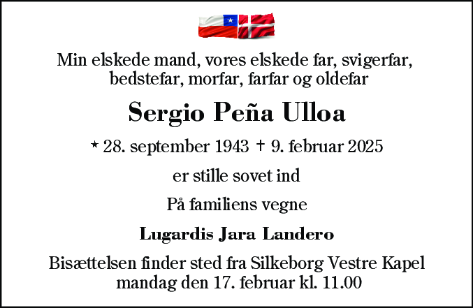 Dødsannonce for Sergio Pena Ulloa