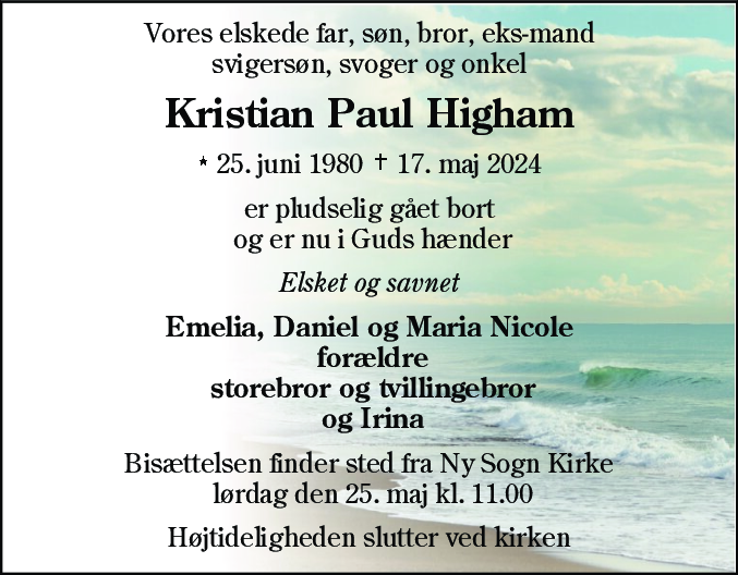Dødsannonce for Kristian Paul Hiigham