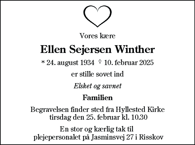 Dødsannonce for Ellen Sejersen Winther