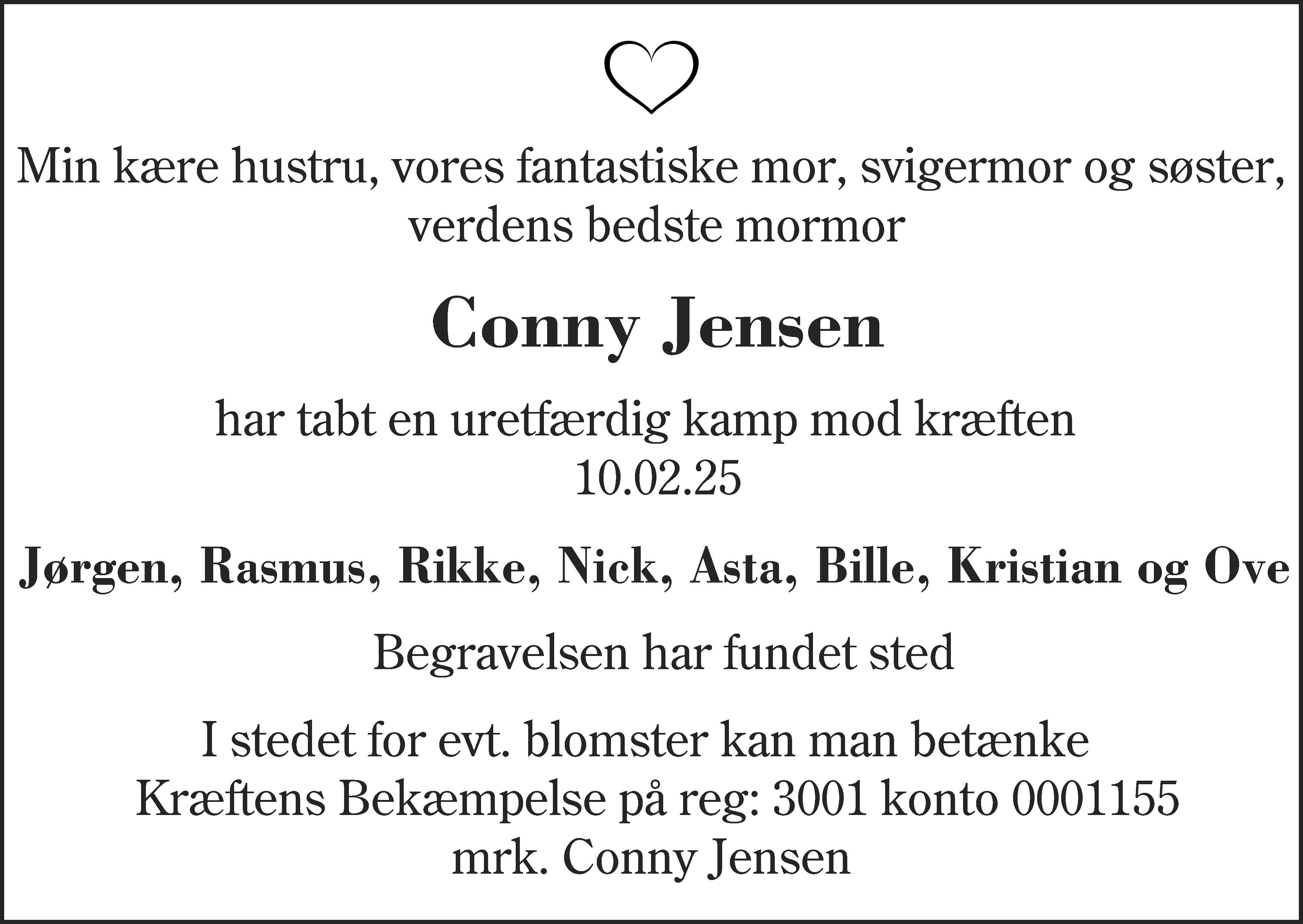 Dødsannonce for Conny Jensen