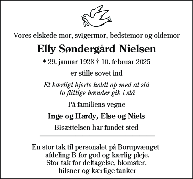 Dødsannonce for Elly Søndergård Nielsen