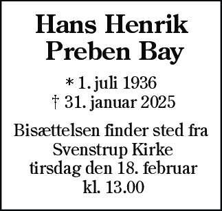 Dødsannonce for Hans Henrik Preben Bay