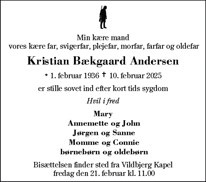 Dødsannonce for Kristian Bækgård Andersen