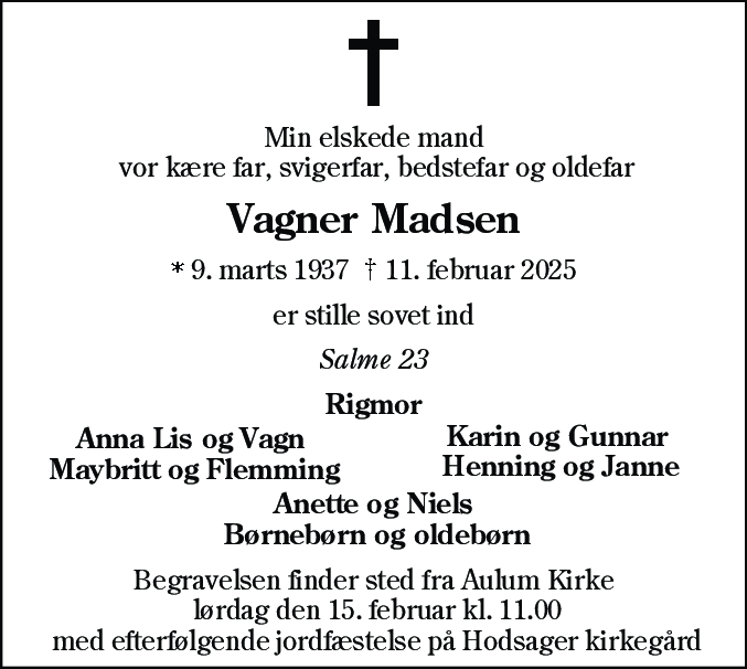 Dødsannonce for Vagner Madsen