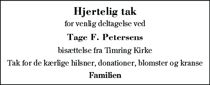 Dødsannonce for Tage Freddy Petersen