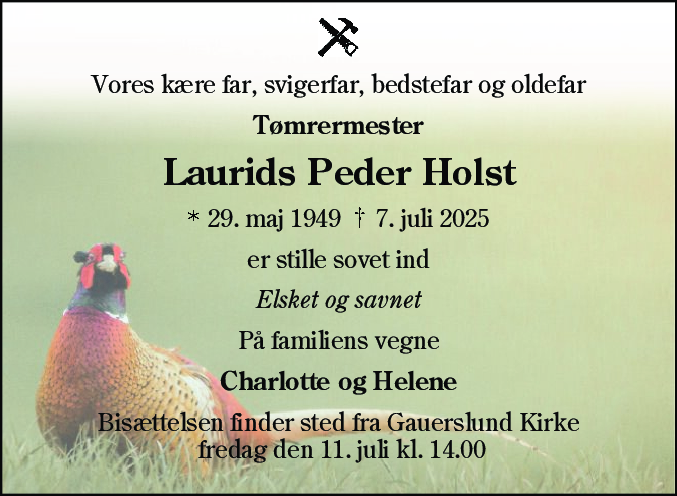 Dødsannonce for Laurids Peder Holst