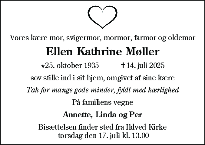 Dødsannonce for Ellen Kathrine Møller