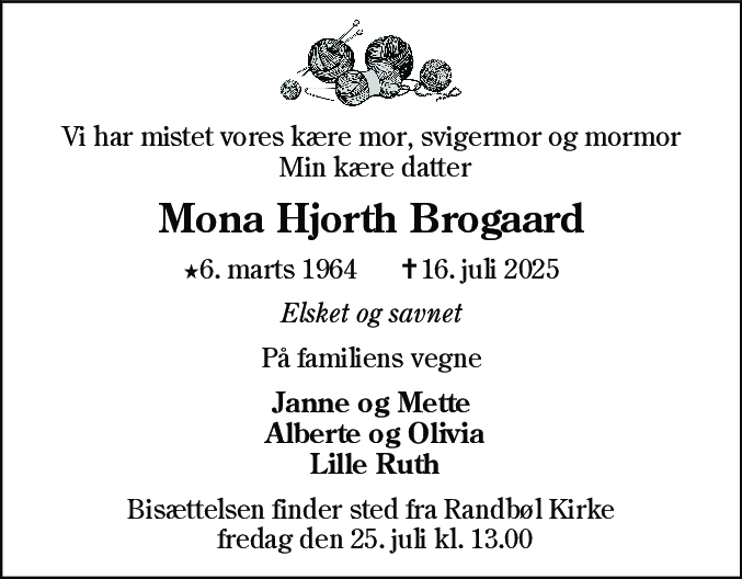 Dødsannonce for Mona Brogaard