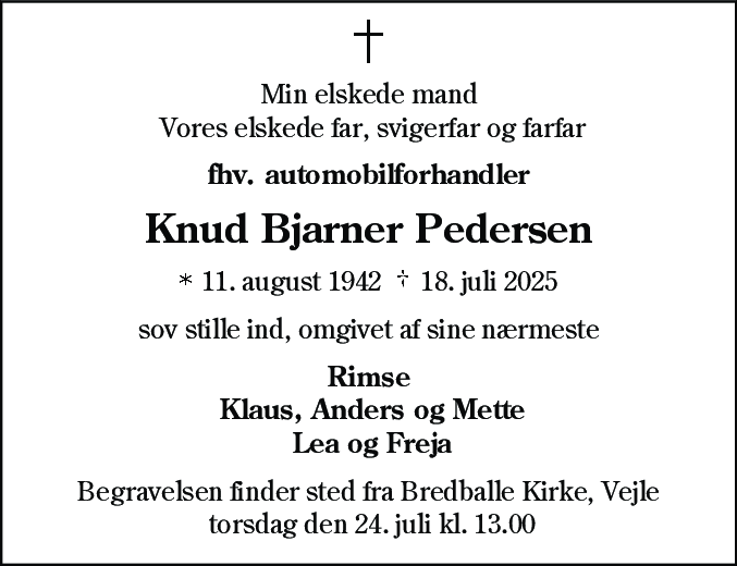 Dødsannonce for Knud Bjarner Pedersen