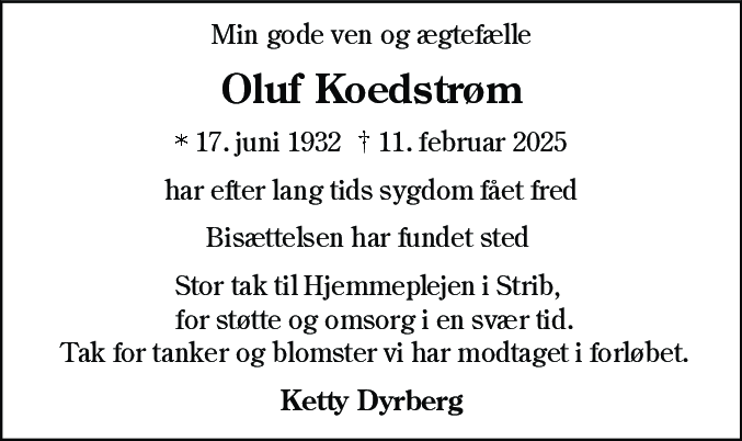 Dødsannonce for Oluf Koedstrøm