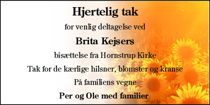 Dødsannonce for Brita Kejser