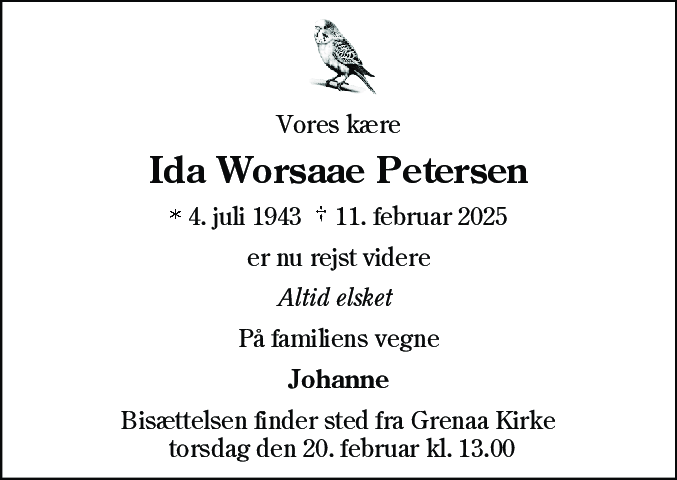 Dødsannonce for Ida Else Worsaae Petersen