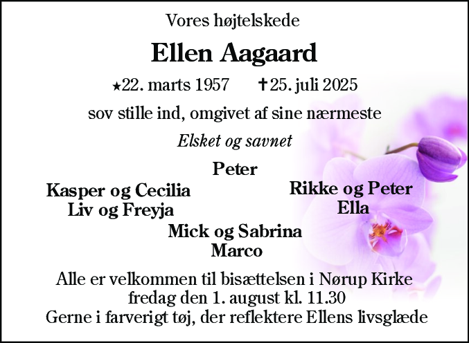 Dødsannonce for Ellen Margrethe Aagaard