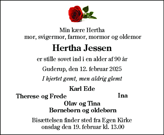 Dødsannonce for Herta Jessen