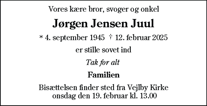 Dødsannonce for Jørgen Jensen Juul