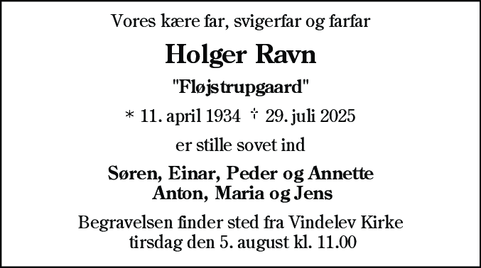 Dødsannonce for Holger Ravn