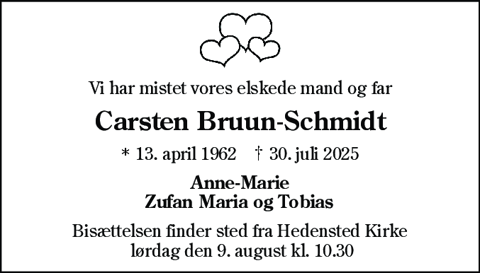 Dødsannonce for Carsten Bruun-Schmidt