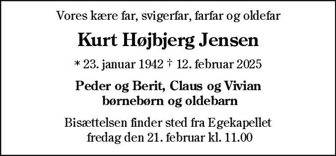 Dødsannonce for Kurt Orla Højbjerg Jensen