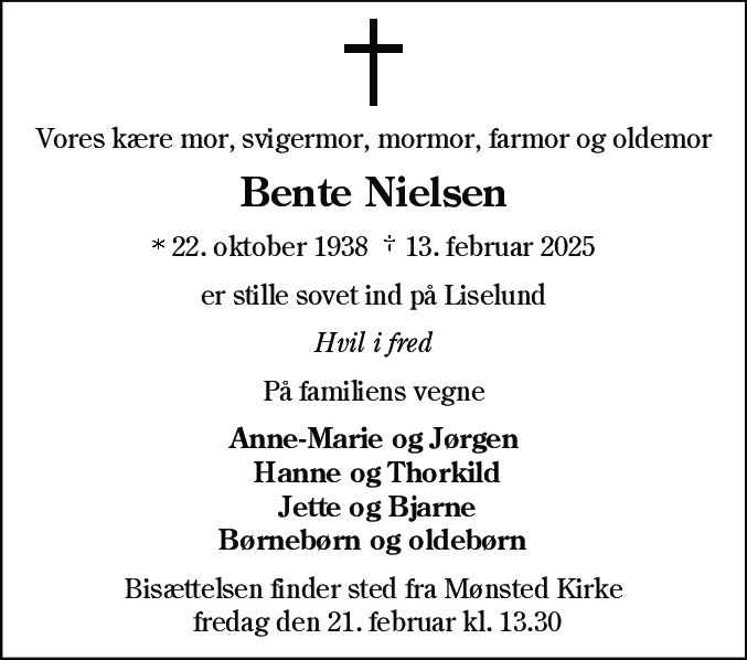 Dødsannonce for Eva Bente Nielsen