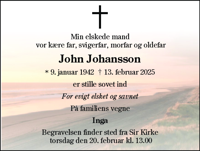Dødsannonce for John Johansson