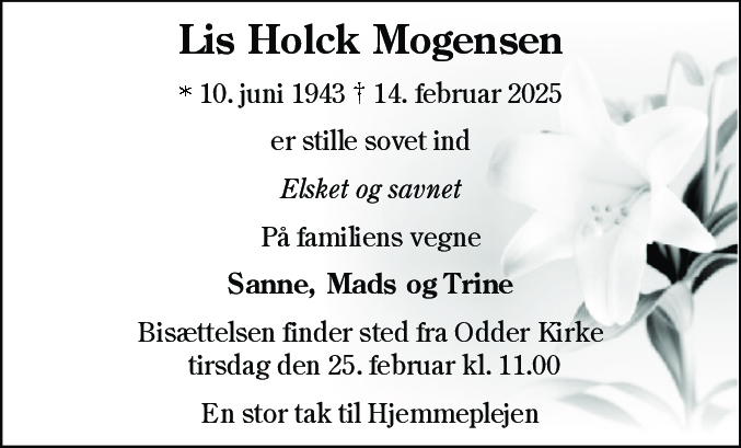 Dødsannonce for Inge Lis Holck Mogensen